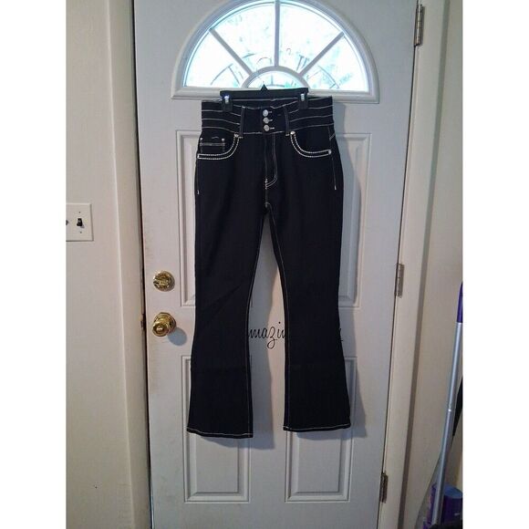 Bamboo Jeans Black with White Stitching Boot Cup Juniors 13/14 - Picture 2 of 9